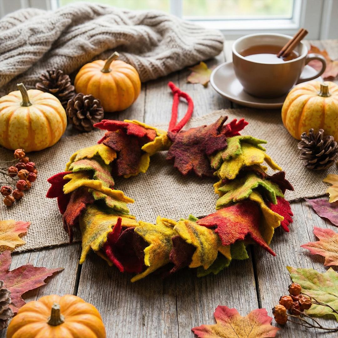 Handmade Home Decor Autumnal Fair trade Felt Wreath