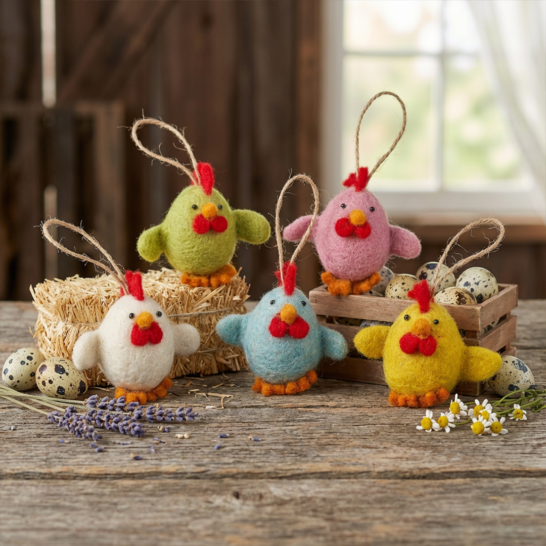 Handmade Felt Chattering Chicks Hanging Easter Decorations - Variety Pack