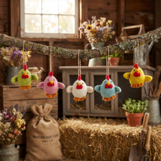 Handmade Felt Chattering Chicks Hanging Easter Decorations - Variety Pack