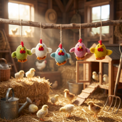 Handmade Felt Chattering Chicks Hanging Easter Decorations - Variety Pack