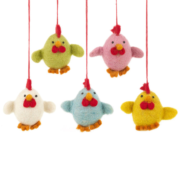 Handmade Felt Chattering Chicks Hanging Easter Decorations - Variety Pack