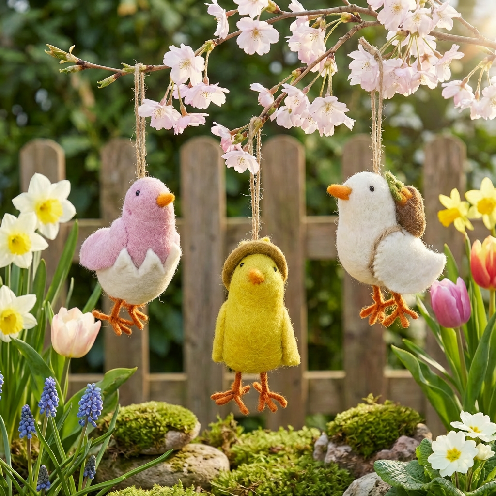 Handmade Needle Felt Chirpy Chicks Hanigng Easter Decoration