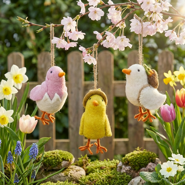 Handmade Needle Felt Chirpy Chicks Hanigng Easter Decoration