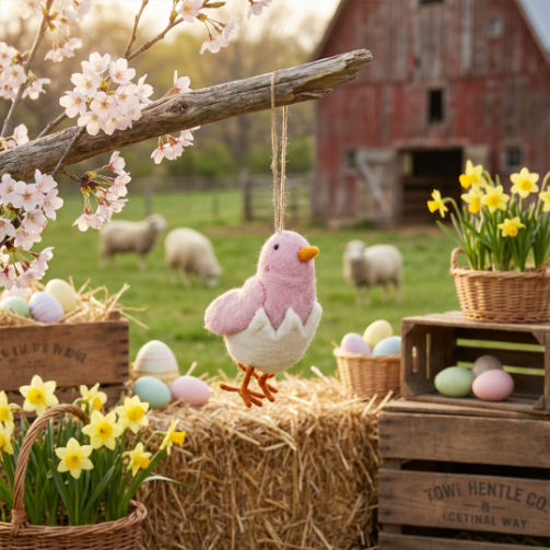 Handmade Needle Felt Chirpy Chicks Hanigng Easter Decoration
