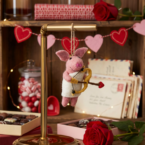 Handmade Needle Felt Cupig's Arrow Cupid Pig Hanging Valentines Decoration