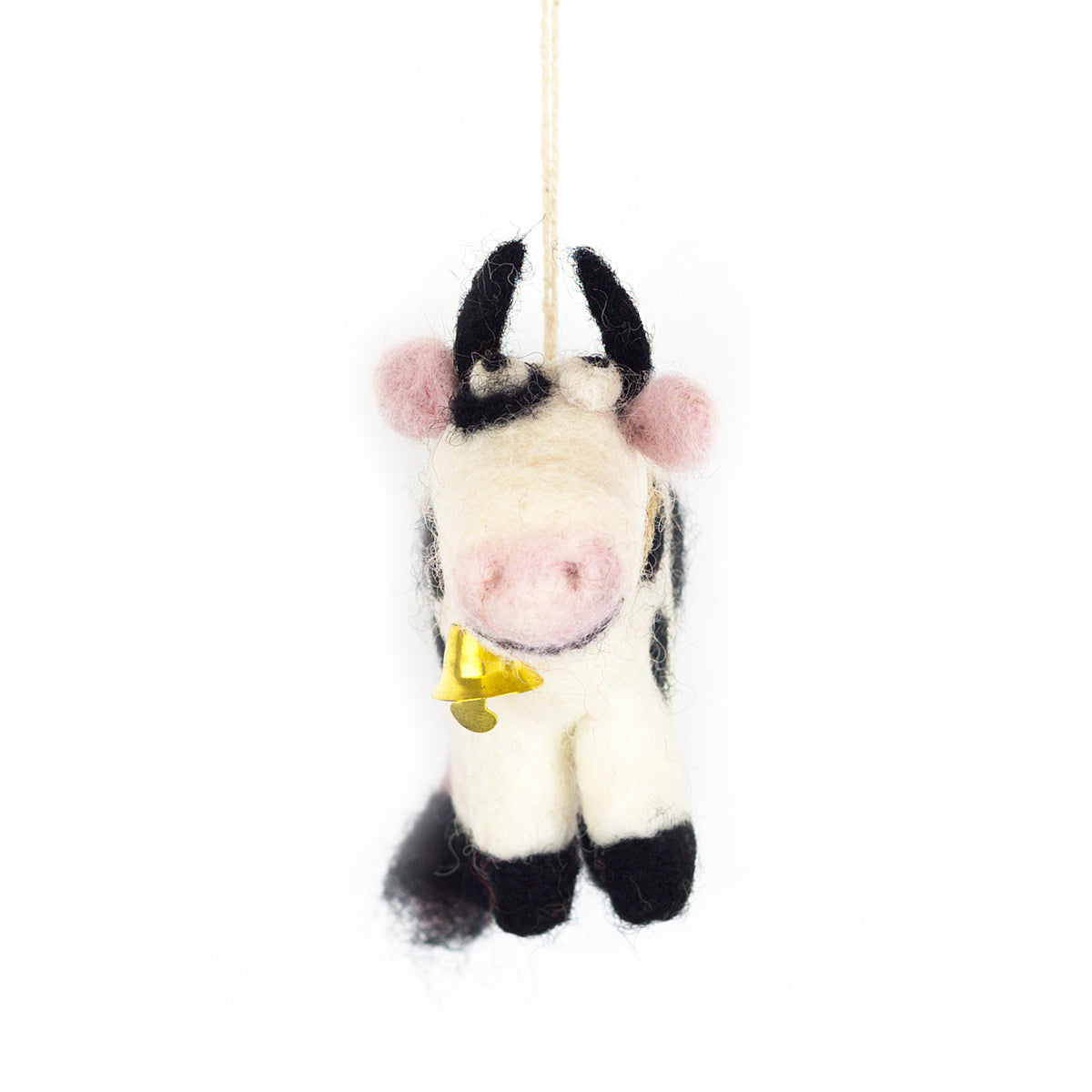 Handmade Needle Felt Daisy the Cow Fair trade Hanging Decoration