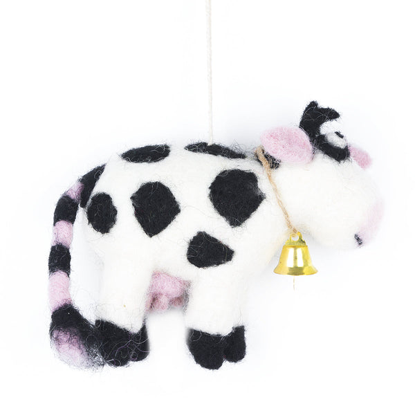 Handmade Needle Felt Daisy the Cow Fair trade Hanging Decoration