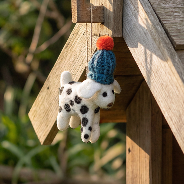 Handmade Needle Felt Dotty the Dog Hanging Biodegradable Decoration
