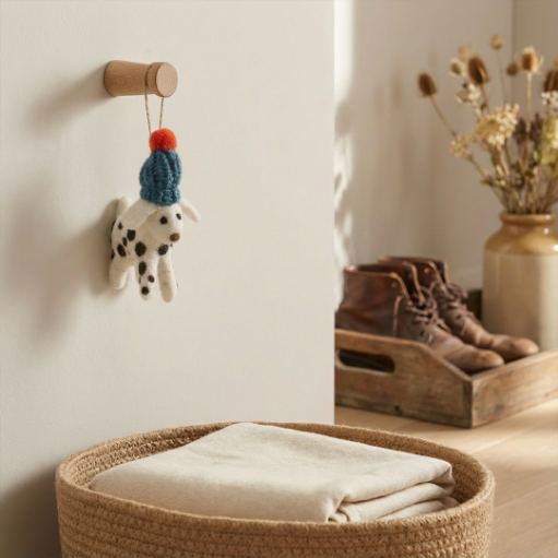 Handmade Needle Felt Dotty the Dog Hanging Biodegradable Decoration
