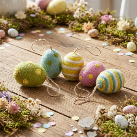 Handmade Needle Felt Easter Eggs (Set of 5) Hanging Easter Decoration