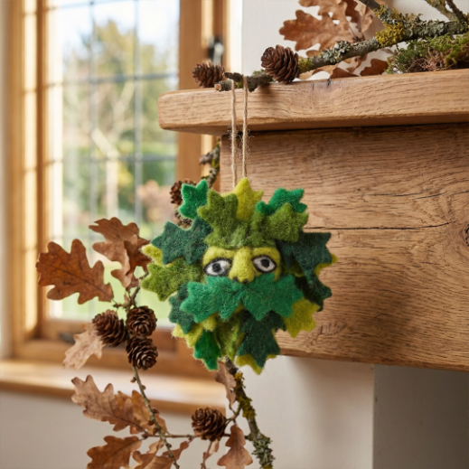 Handmade Needle Felt Green Man Biodegradable Hanging Decoration
