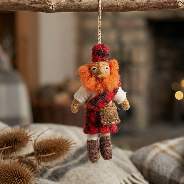 Handmade Needle Felt Lachlan the Scotsman Hanging Decoration