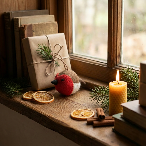Handmade Needle Felt Sweetheart Robin Hanging Christmas Tree Decoration