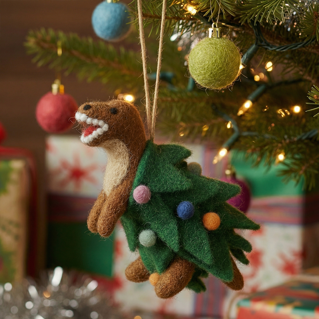 Handmade Needle Felt Tree-Rex Hanging Christmas Dinosaur Decoration