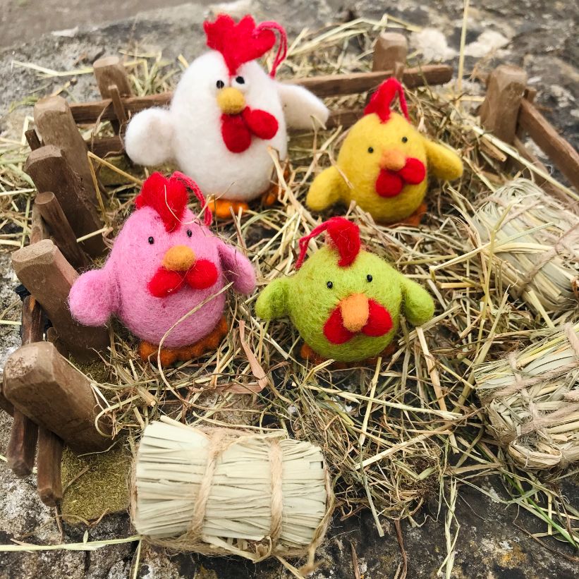 Handmade Felt Chattering Chicks Hanging Easter Decorations - Variety Pack