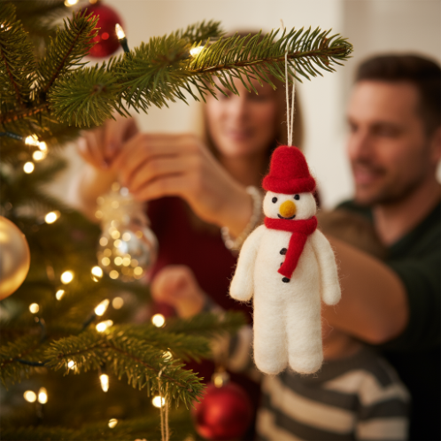 Hanging Felt Mr. Snowman Handmade Felt Biodegradable Decoration