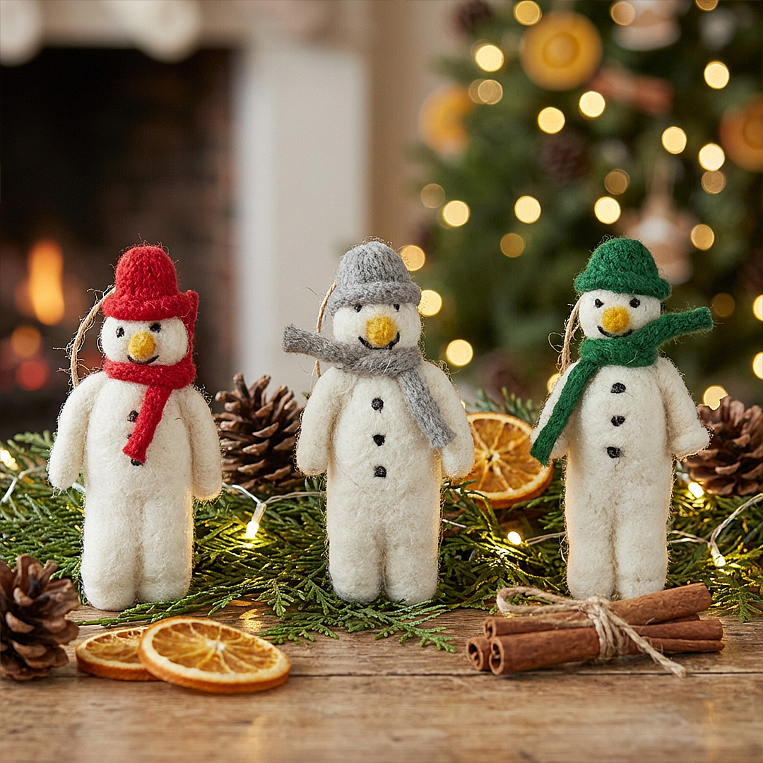 Hanging Felt Mr. Snowman Handmade Felt Biodegradable Decoration