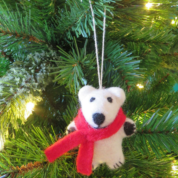 Hanging Felt Pedro Polar Bear Handmade Felt Biodegradable Decoration