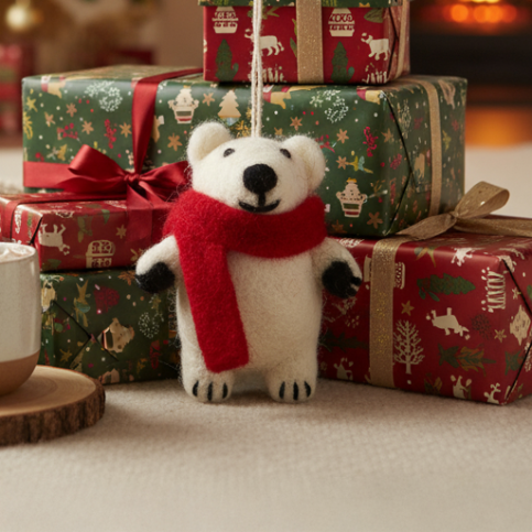 Hanging Felt Pedro Polar Bear Handmade Felt Biodegradable Decoration