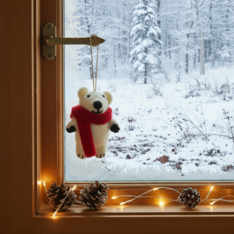 Hanging Felt Pedro Polar Bear Handmade Felt Biodegradable Decoration