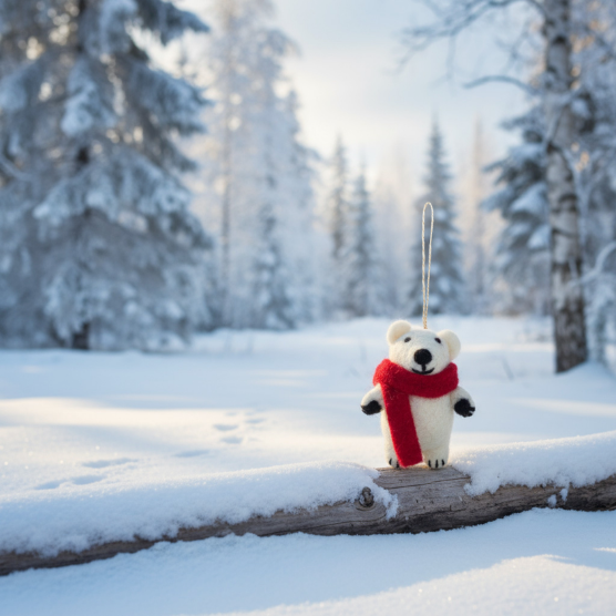 Hanging Felt Pedro Polar Bear Handmade Felt Biodegradable Decoration