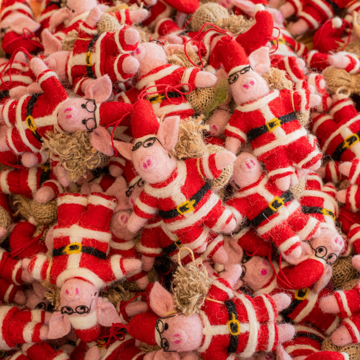 Handmade Felt Ho Ho Hog Christmas Pig Hanging Decoration