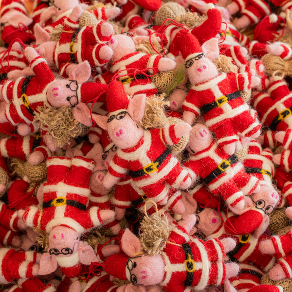 Handmade Felt Ho Ho Hog Christmas Pig Hanging Decoration