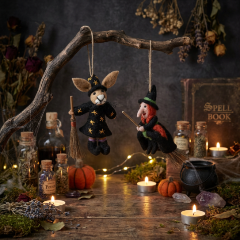 Handmade Felt Hermione the Witch Halloween Hanging Decoration