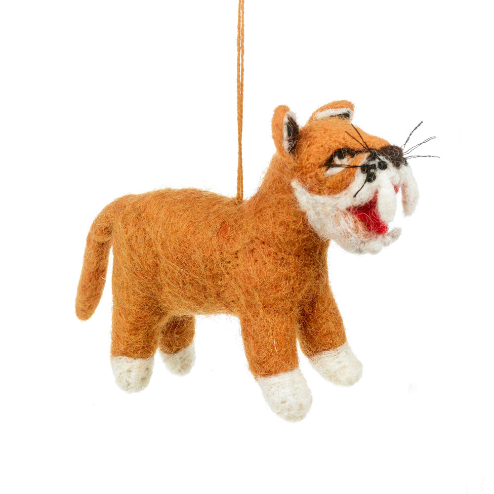 Handmade Felt Hunter the Sabre Tooth Tiger Hanging Decoration