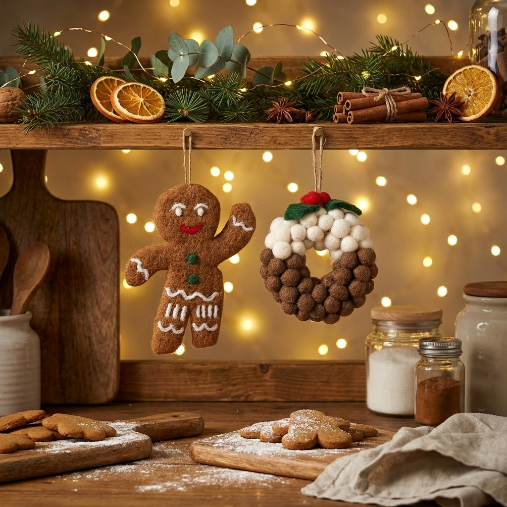 Handmade Felt Jolly Gingerbread Man Hanging Christmas Decoration