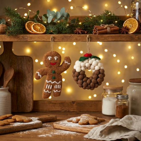 Handmade Felt Mini Christmas Pudding Wreath Hanging Decoration