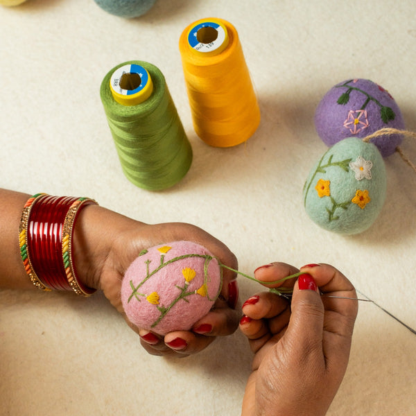 Handmade Felt Assorted Large Floral Easter Eggs Hanging Decorations