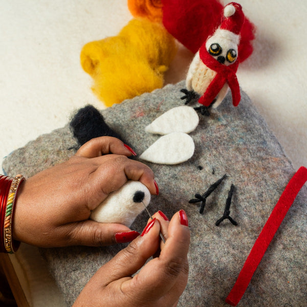 Handmade Felt Snowy the Owl Christmas Hanging Decoration