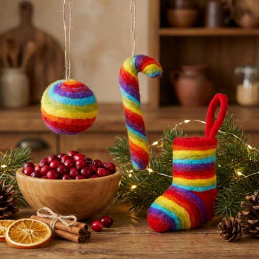 Handmade Felt Rainbow Mini Christmas Stocking Decoration