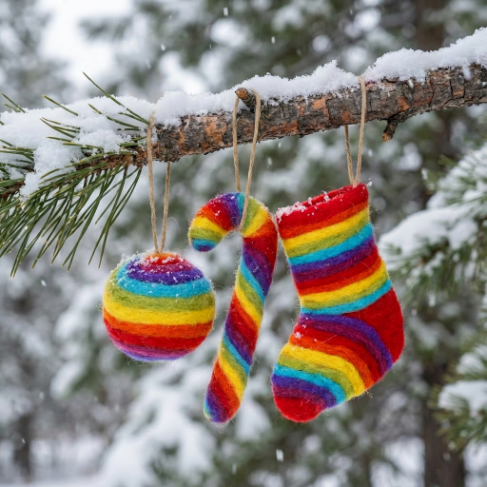 Handmade Felt Rainbow Bauble Hanging Christmas Decoration