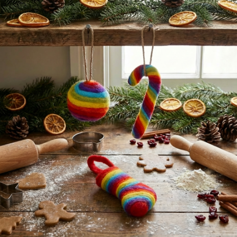 Handmade Felt Rainbow Mini Christmas Stocking Decoration