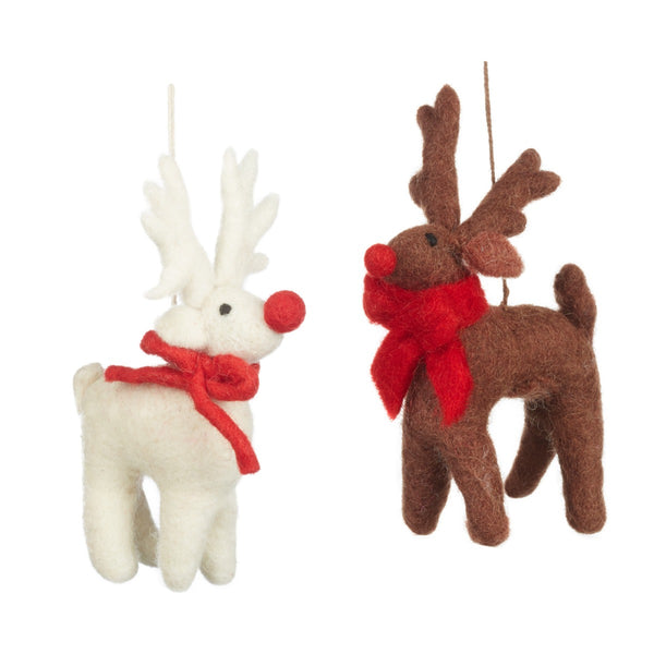Handmade Felt Biodegradable Christmas Rudolph Hanging Decoration - Variety Pack