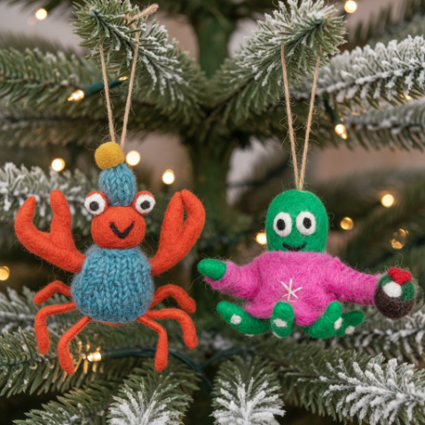 Handmade Felt Sammy Snowcrab Hanging Christmas Crab Decoration