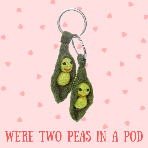 Handmade Felt Peas in a Pod Friendship Valentines Keyrings